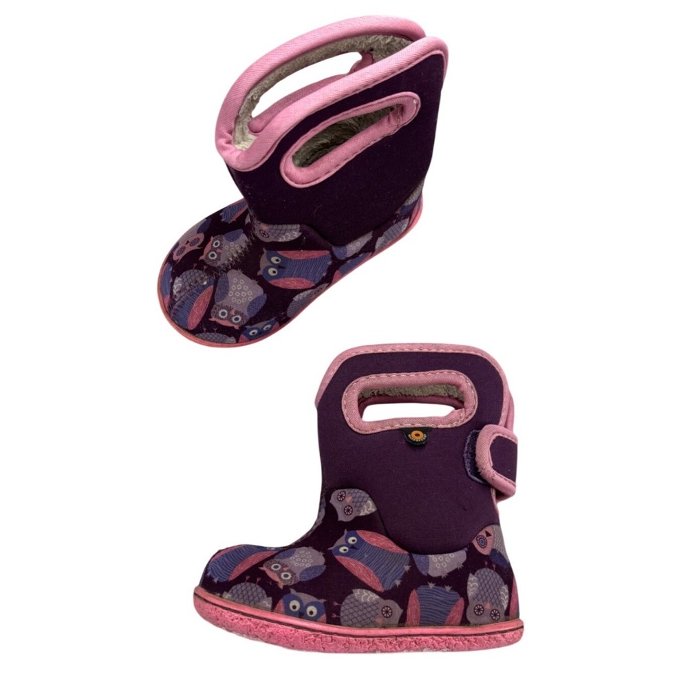 Bogs Baby Boots Purple Pink Owl Print Waterproof Insulated Boots Size 5 Toddler